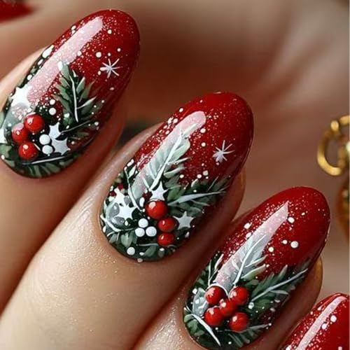 Christmas Red Press on Nails Short Oval