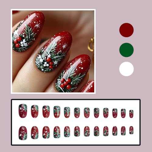Christmas Red Press on Nails Short Oval