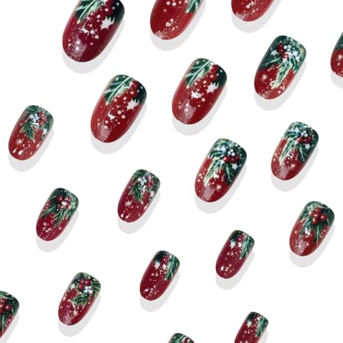 Christmas Red Press on Nails Short Oval