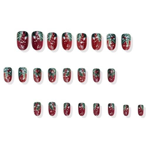 Christmas Red Press on Nails Short Oval